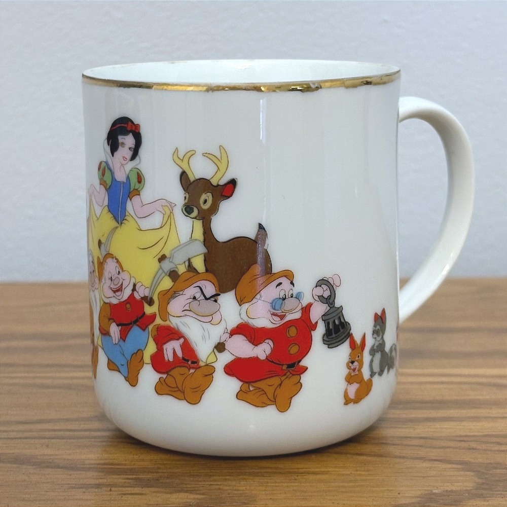 Vintage Walt Disney Productions Snow White Seven Dwarfs Gold Rim Mug‎ Japan